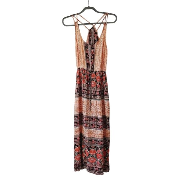 Angie Boho Stretch Aztec Southwestern Patchwork Flowy Beach Resort Midi Dress S - Picture 2 of 7